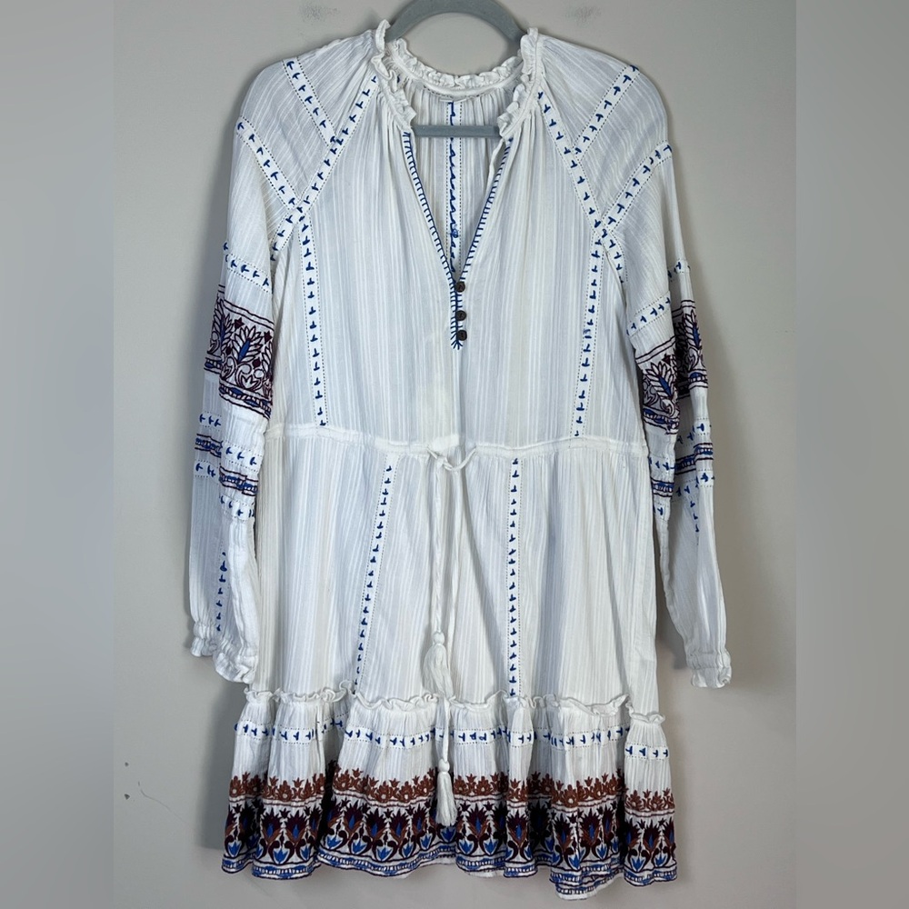 Veronica Beard Embroidered Mini Bobo Dress Gauze Cotton Sz Small